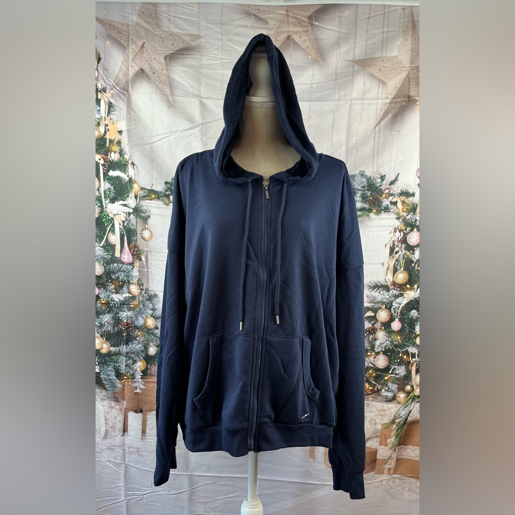 Tahari Sport Size:2x Women Zip Up Hoodie Pockets Navy 55% Cotton Lightweight